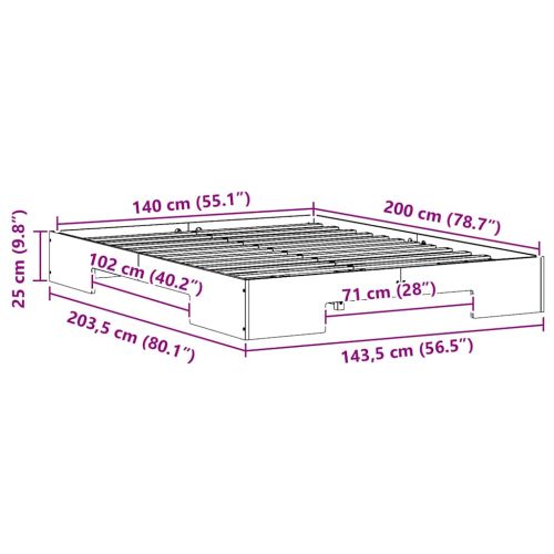 Леглово дъно Кафяво 140 x 200 cm Борово дърво масив