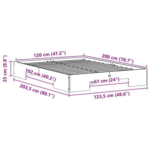 Леглово дъно Бяло 120 x 200 cm Борово дърво масив