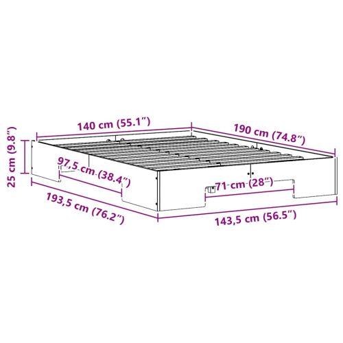 Леглово дъно Кафяво 140 x 190 cm Борово дърво масив