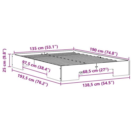 Леглово дъно Кафяво 135 x 190 cm Борово дърво масив