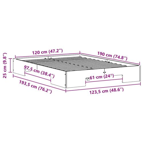 Леглово дъно Бяло 120 x 190 cm Борово дърво масив