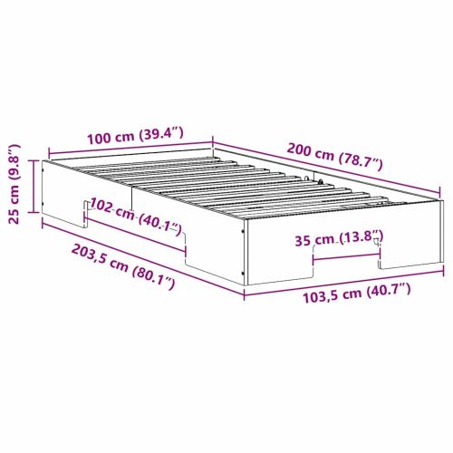 Леглово дъно Кафяво 100 x 200 cm Борово дърво масив