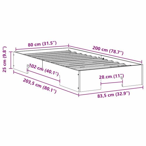 Леглово дъно Кафяво 80 x 200 cm Борово дърво масив