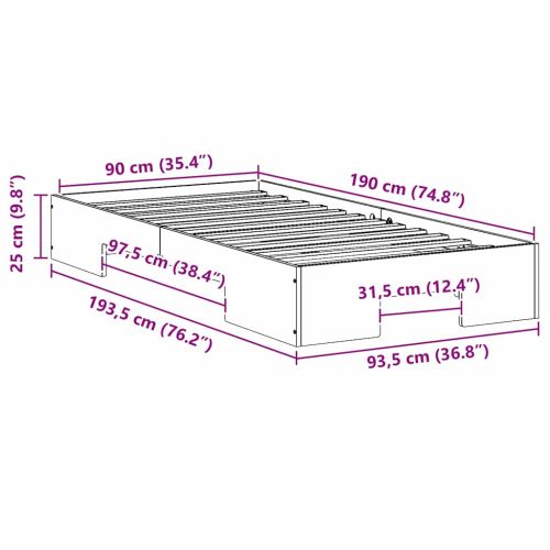 Леглово дъно Кафяво 90 x 190 cm Борово дърво масив