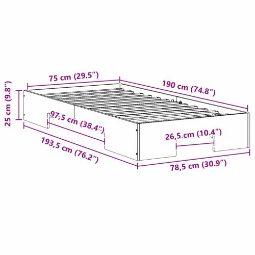 Рамка за легло Кафяво 75 x 190 cm