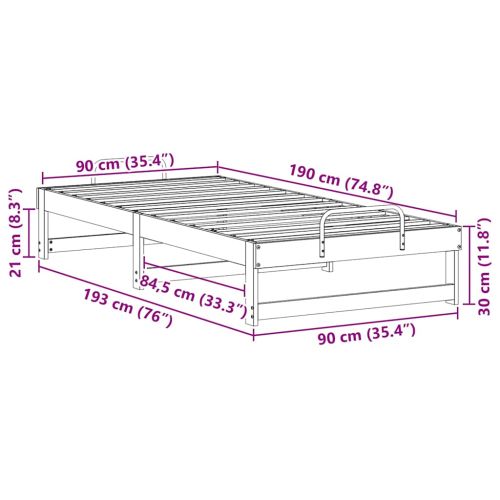 Рамка за легло Бяло 90 x 190 cm Солидно борово дърво
