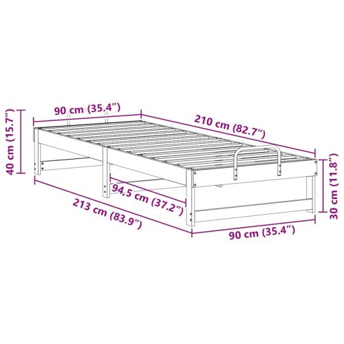 Рамка за легло Бяло 90 x 210 cm Солидно борово дърво