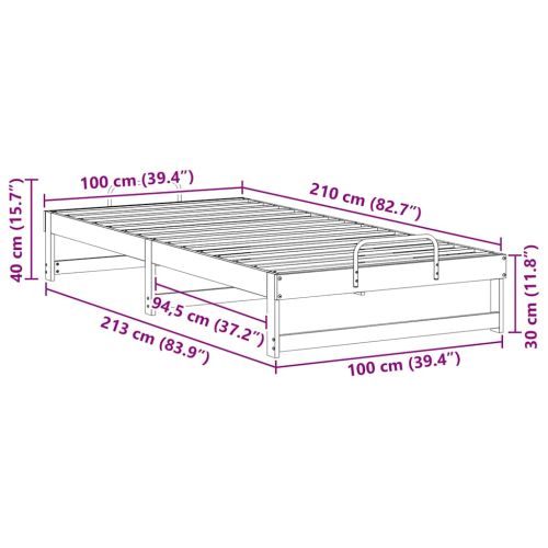 Рамка за легло Бяло 100 x 210 cm Солидно борово дърво