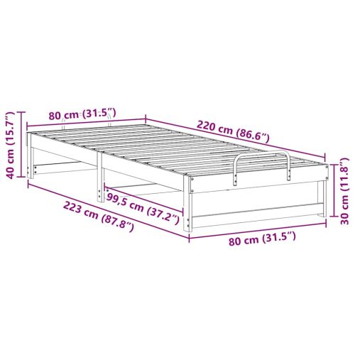 Рамка за легло Кафяво 80 x 220 cm Солидно борово дърво