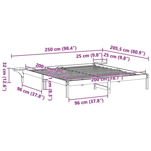 Рамка за легло Бяло 200 x 200 cm Солидно борово дърво