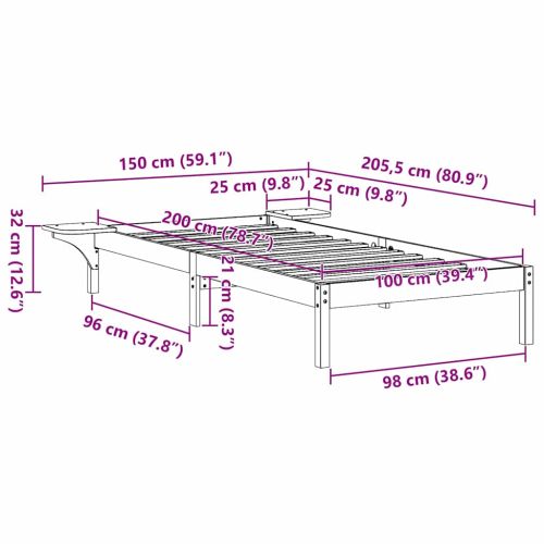 Рамка за легло Кафяво с восъчно покритие 100 x 200 cm