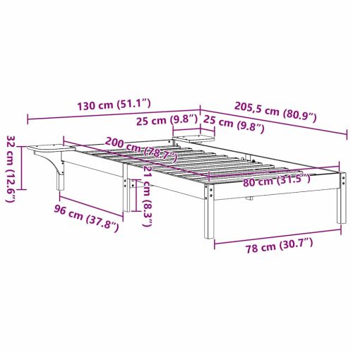 Рамка за легло Естествен 80 x 200 cm Солидно борово дърво