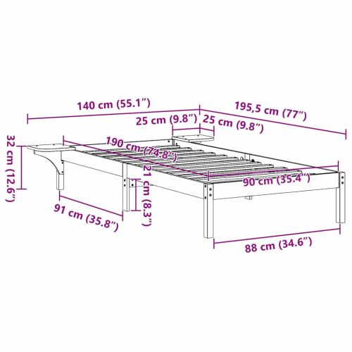 Рамка за легло Кафяво с восъчно покритие 90 x 190 cm