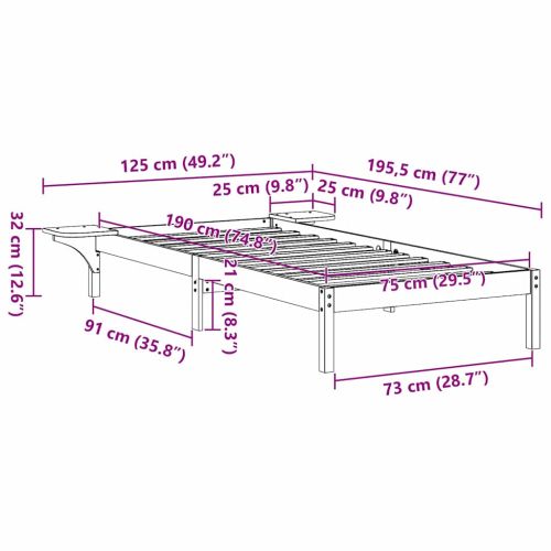 Рамка за легло Бяло 75 x 190 cm Солидно борово дърво