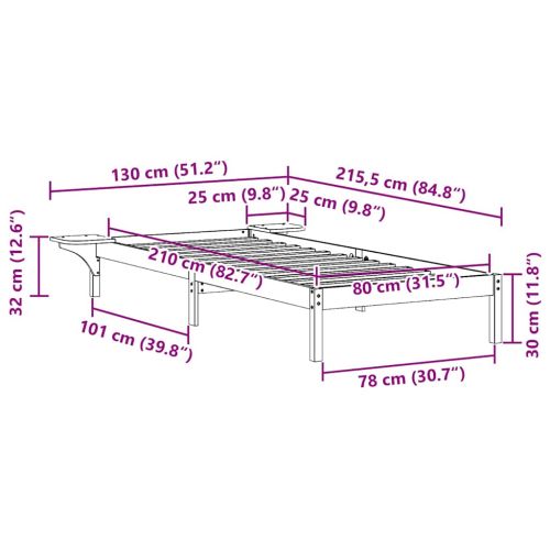 Легло с нощни шкафчета Кафяво с восъчно покритие 80 x 210 cm