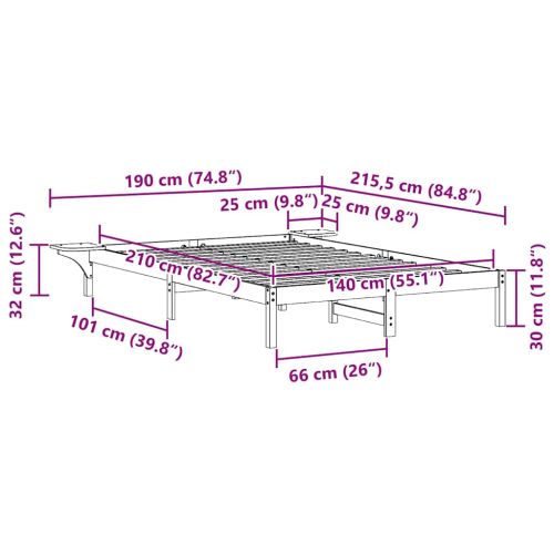 Легло с нощни шкафчета Кафяво с восъчно покритие 140 x 210 cm