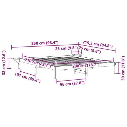 Легло с нощни шкафчета Кафяво с восъчно покритие 200 x 210 cm