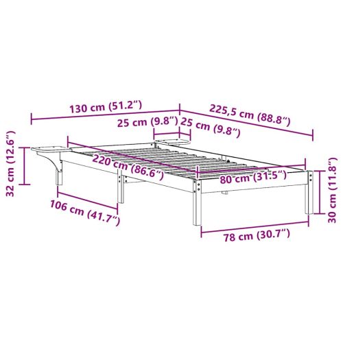 Легло с нощни шкафчета Кафяво с восъчно покритие 80 x 220 cm