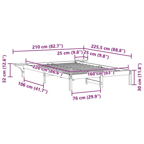 Легло с нощни шкафчета Естествен 160 x 220 cm