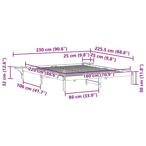 Легло с нощни шкафчета Кафяво с восъчно покритие 180 x 220 см