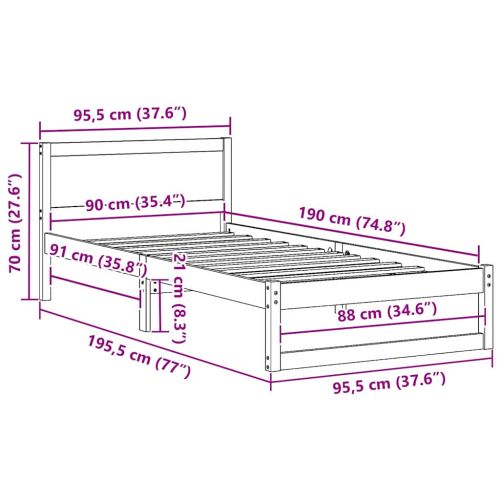 Рамка за легло с таблото Кафяво с восъчно покритие 90 x 190 cm