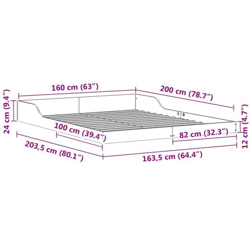 Рамка за легло Кафяво 160 x 200 cm Солидно борово дърво