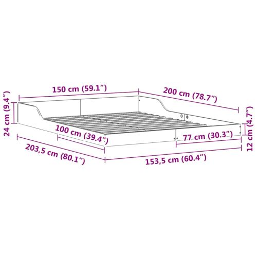 Рамка за легло Кафяво с восъчно покритие 150 x 200 cm