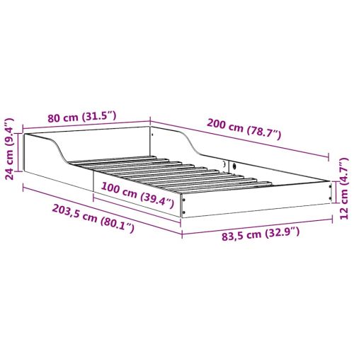 Рамка за легло Бяло 80 x 200 cm Солидно борово дърво