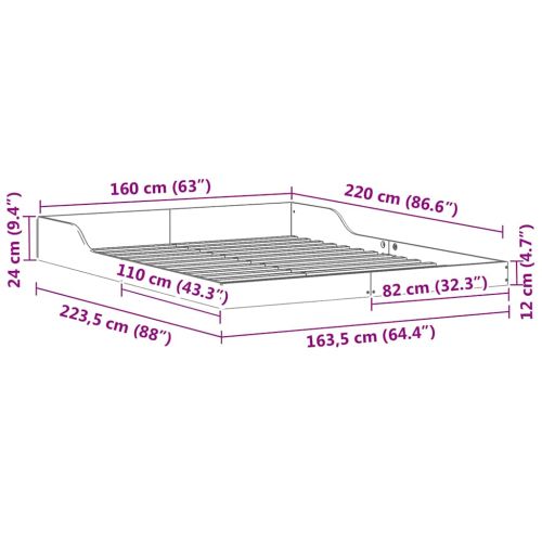 Рамка за легло Кафяво 160 x 220 cm Солидно борово дърво