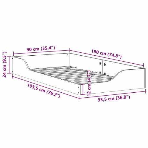 Рамка за легло Кафяво с восъчно покритие 90 x 190 cm