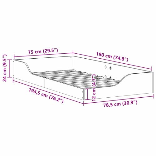 Рамка за легло Кафяво с восъчно покритие 75 x 190 cm