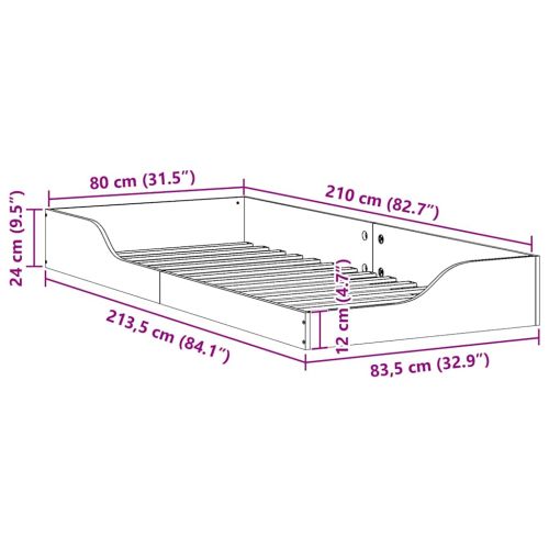Рамка за легло Бяло 80 x 210 cm Солидно борово дърво