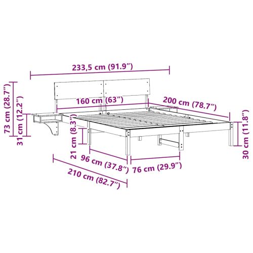 Рамка за легло с таблото Бяло 160 x 200 cm Солидно борово дърво