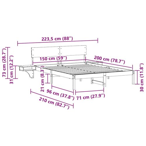 Рамка за легло с таблото Кафяво с восъчно покритие 150 x 200 cm