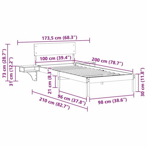 Рамка за легло с таблото Кафяво с восъчно покритие 100 x 200 cm
