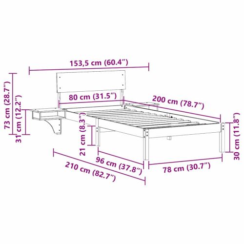 Рамка за легло с таблото Кафяво с восъчно покритие 80 x 200 cm