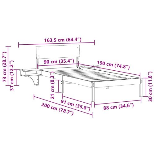Рамка за легло с таблото Кафяво с восъчно покритие 90 x 190 cm