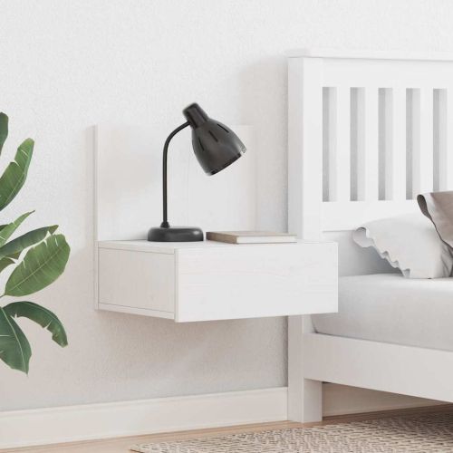 Нощно шкафче Бяло 42 x 32,5 x 40 см Борово дърво масив