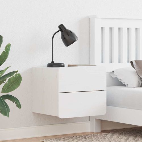 Нощно шкафче с чекмедже Бяло 39 x 34 x 33 см Масивно дърво бор