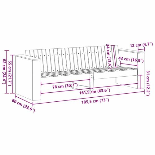 Градински диван Кафяво 185,5 x 60 x 62 см Солидно борово дърво