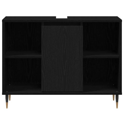 Шкаф за баня с рафт Черно 80 x 33 x 60 см Инженерно дърво