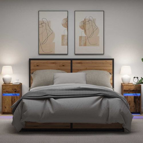 LED нощно шкафче с чекмедже 2 pcs Старо дърво 38 x 34 x 61 см