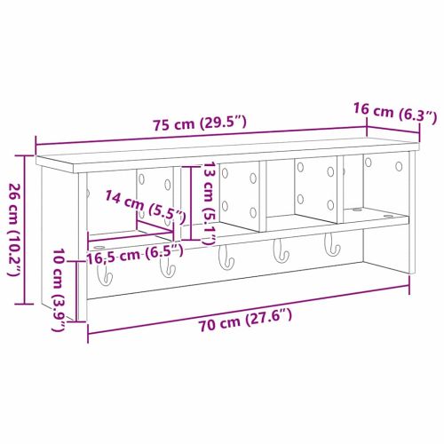 Стенен закачалка за палта с рафт Черен дъб 75 x 16 x 26 см