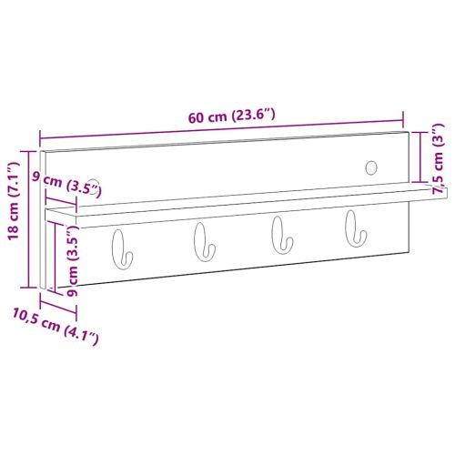 Стенен закачалка за палта Черния дъб 60 x 10,5 x 18 см