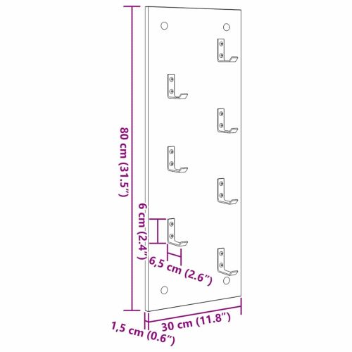 Стенен закачалка за палта Сив Сонома 30 x 1,5 x 80 см