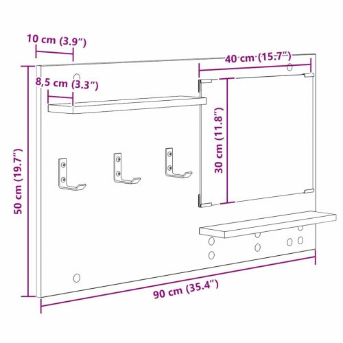 Стенен закачалка за палта с рафт Сив Сонома 90 x 10 x 50 см
