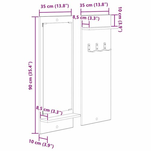 Стенен закачалка за палта с рафт Сив Сонома 70 x 10 x 90 см