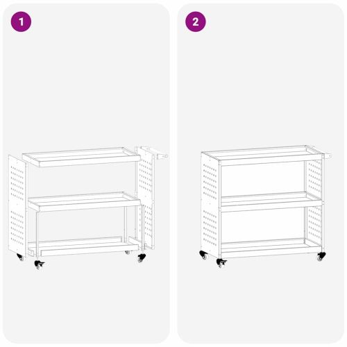 Карача за инструменти с рафт с колело Бяло 75 x 35 x 73 см