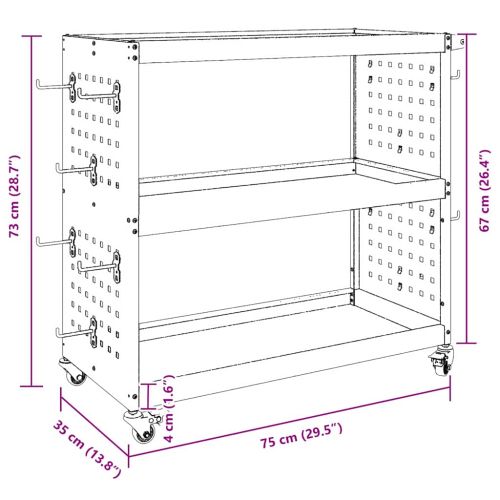 Карача за инструменти с рафт Маслиненозелен 75 x 35 x 73 см