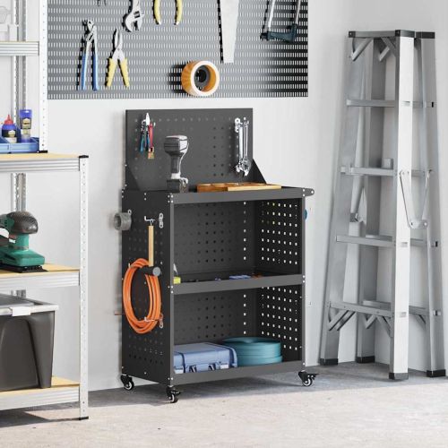 Карача за инструменти с рафт с колело Черно 65 x 35 x 111 см
